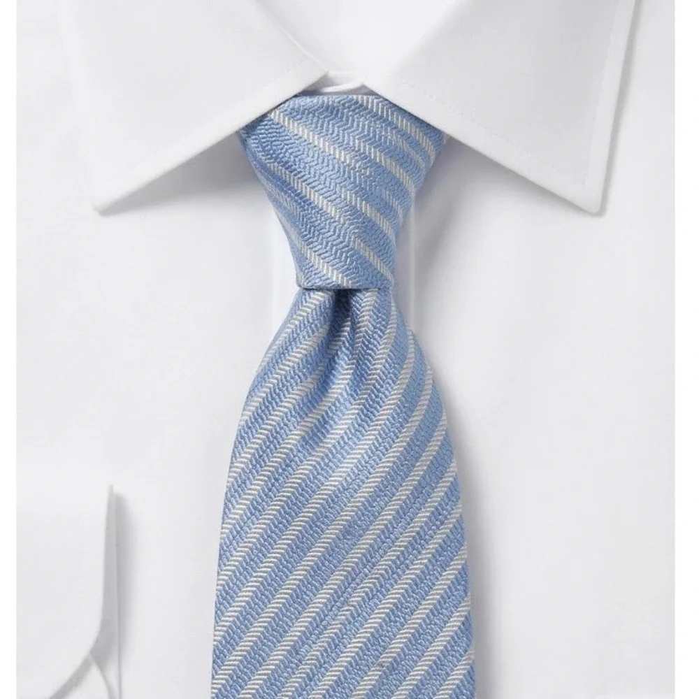 Giorgio Armani Mens Silk Tie Blue Silver Diagonal Stripe Made in Italy 4x56 - CJ
